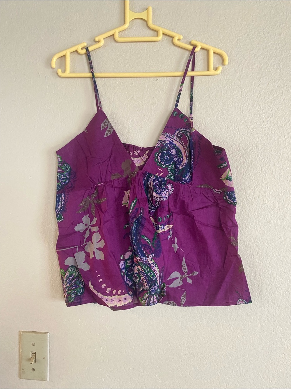 100% Cotton Purple Paisley Floral Spaghetti-Strap Camisole